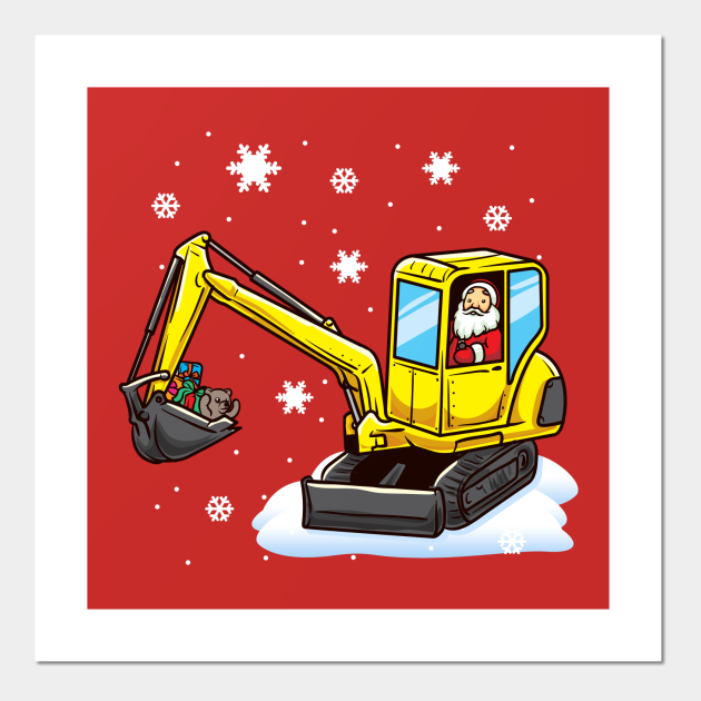 Santa Claus Excavator Digger Construction Backhoe Santa Claus